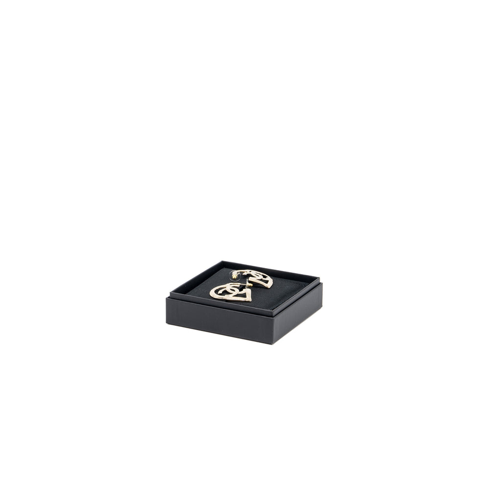 Chanel Giant Heart and CC logo earrings light gold tone