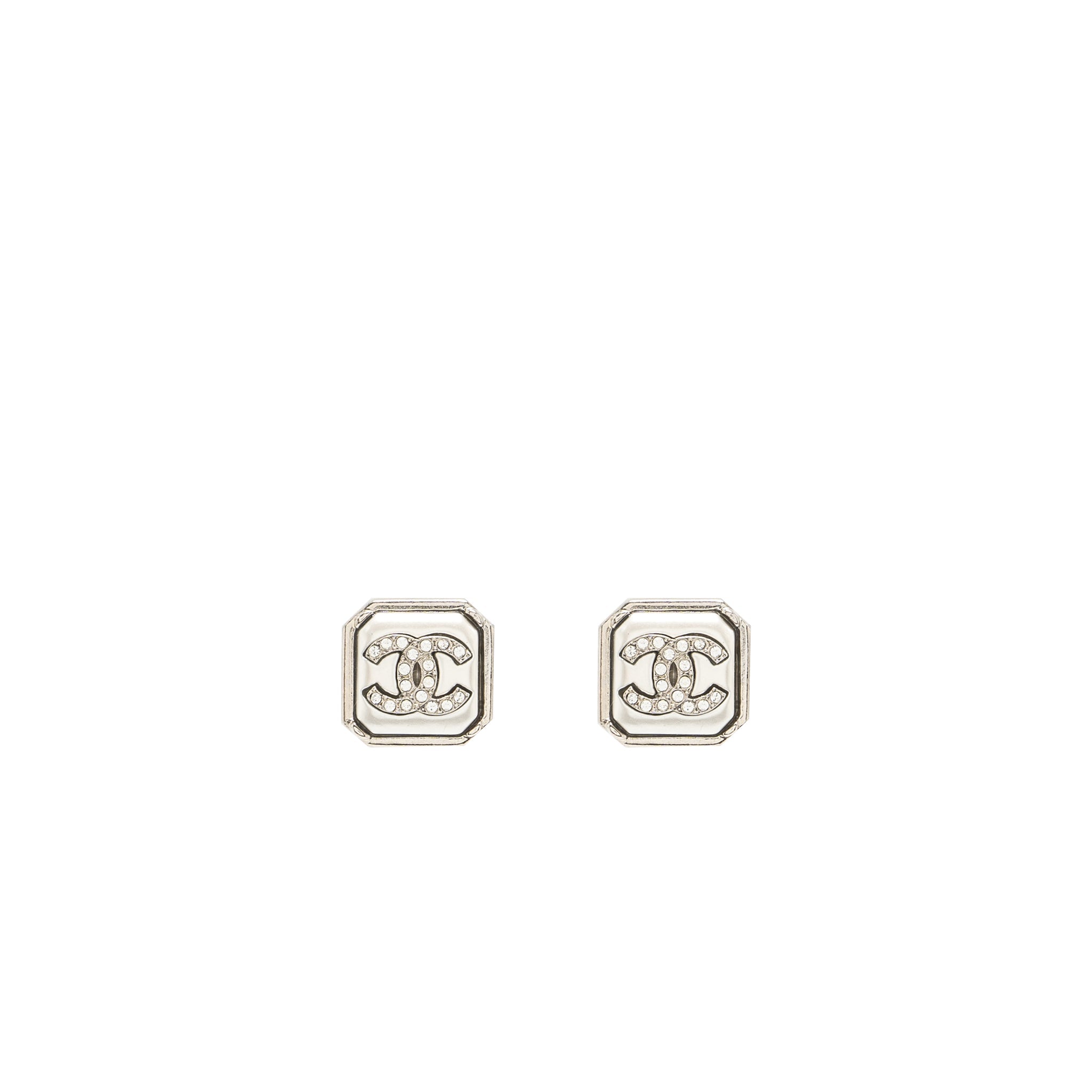 Chanel Square CC Logo Earrings Crystal