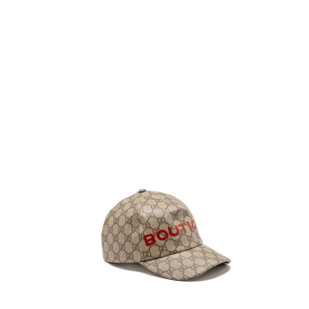 Gucci Size M Boutique Baseball Hat GG Monogram Canvas Beige/Red