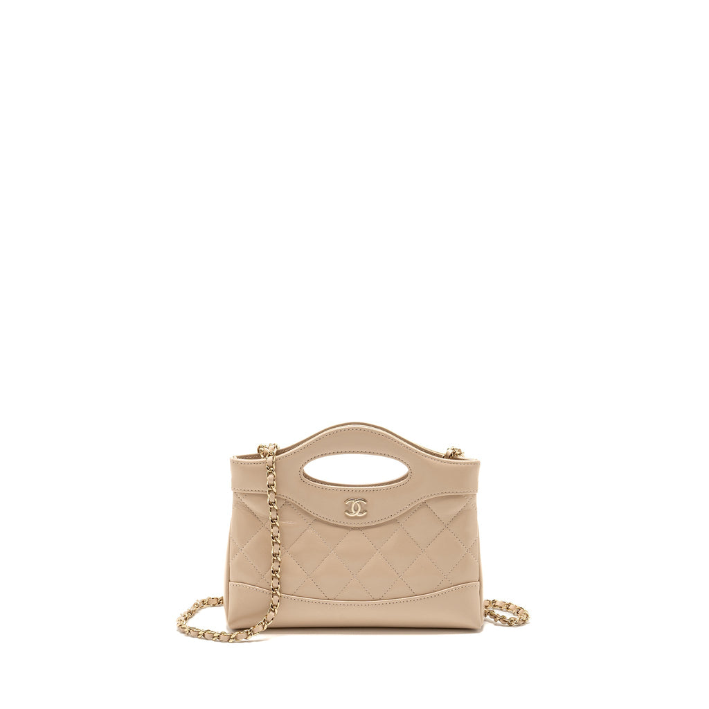 Chanel Mini 31 clutch with chain shiny lambskin light beige L ( microchip)