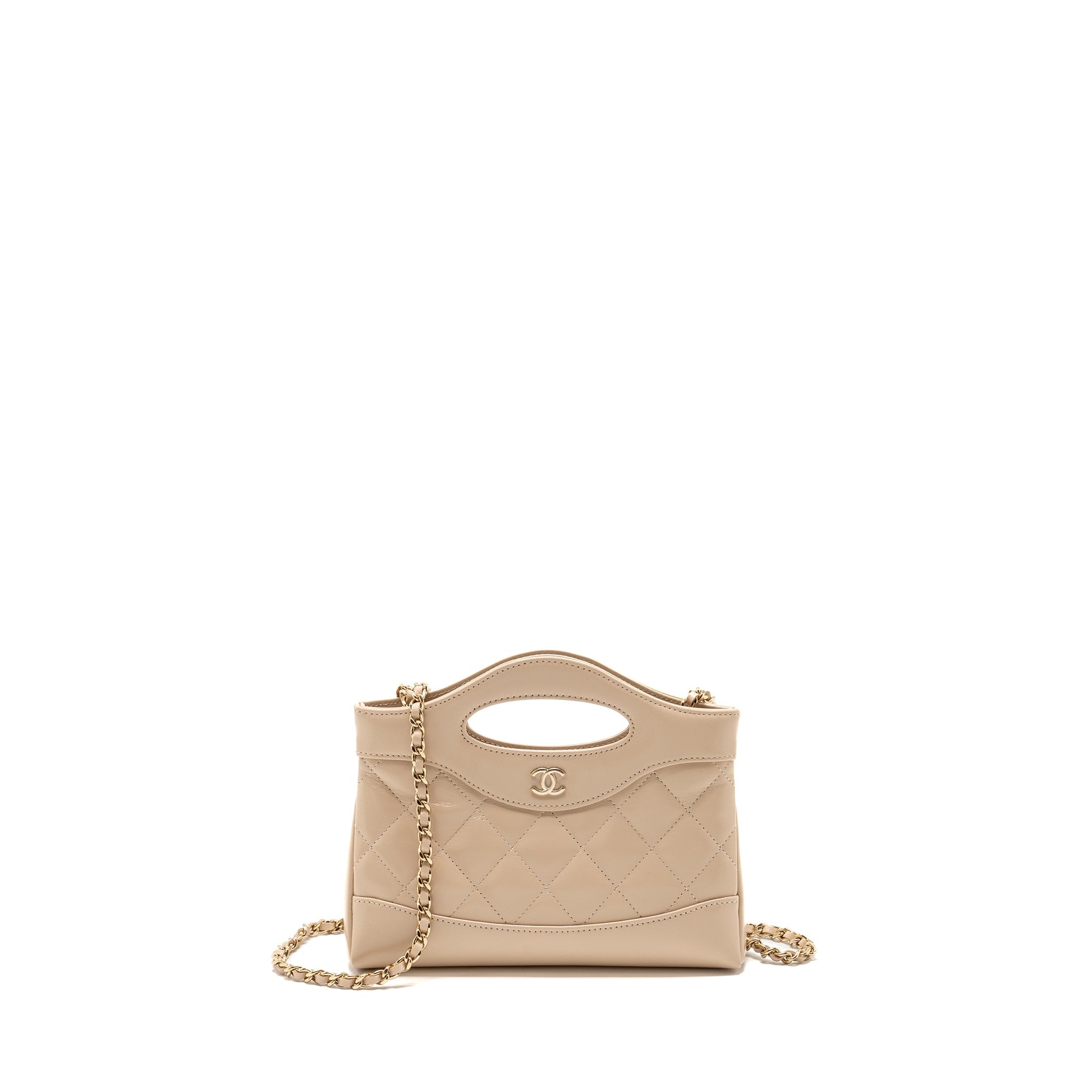 Chanel Mini 31 clutch with chain shiny lambskin light beige L ( microchip)