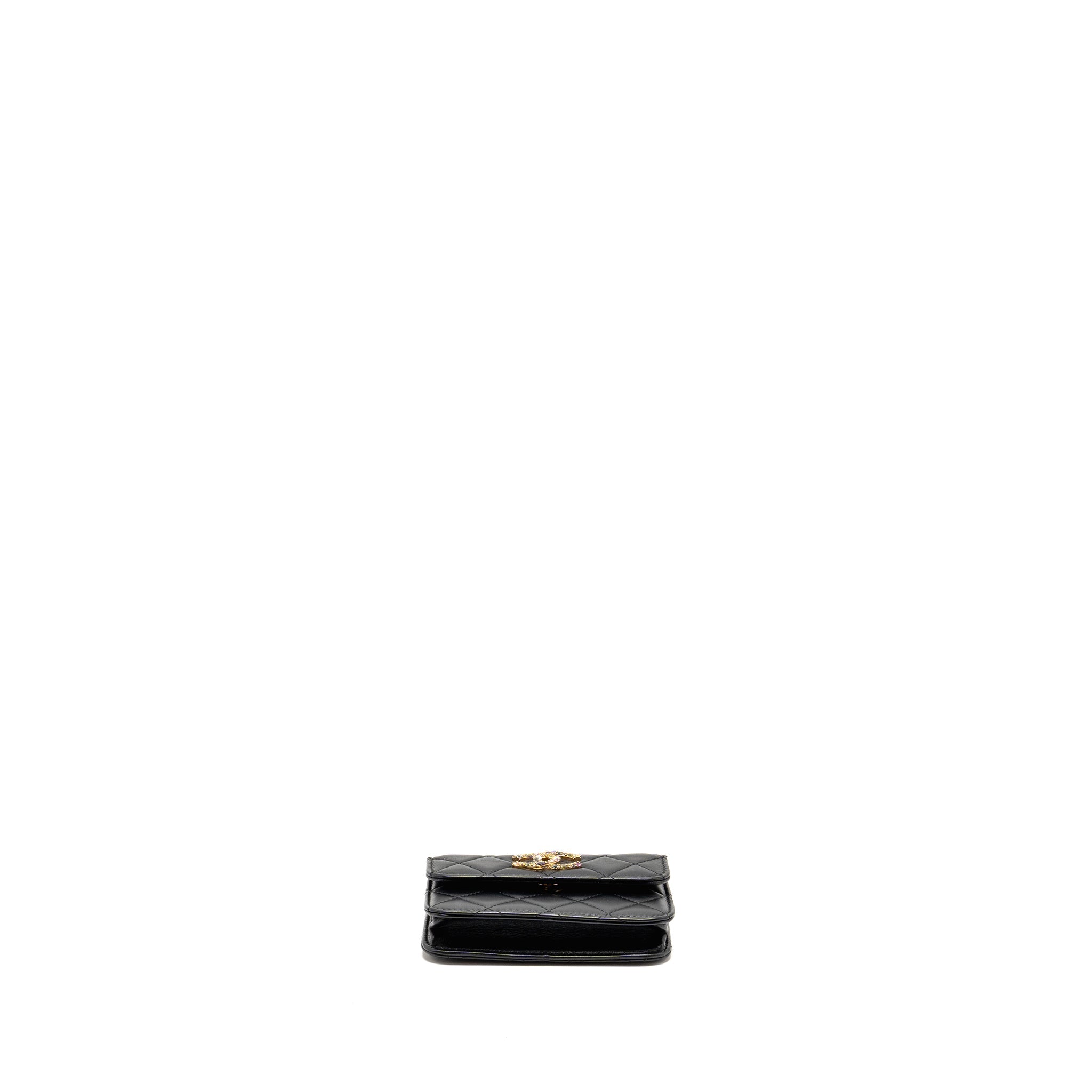 Chanel Zirconium Flap Clutch/ Holder with Chain Lambskin Black