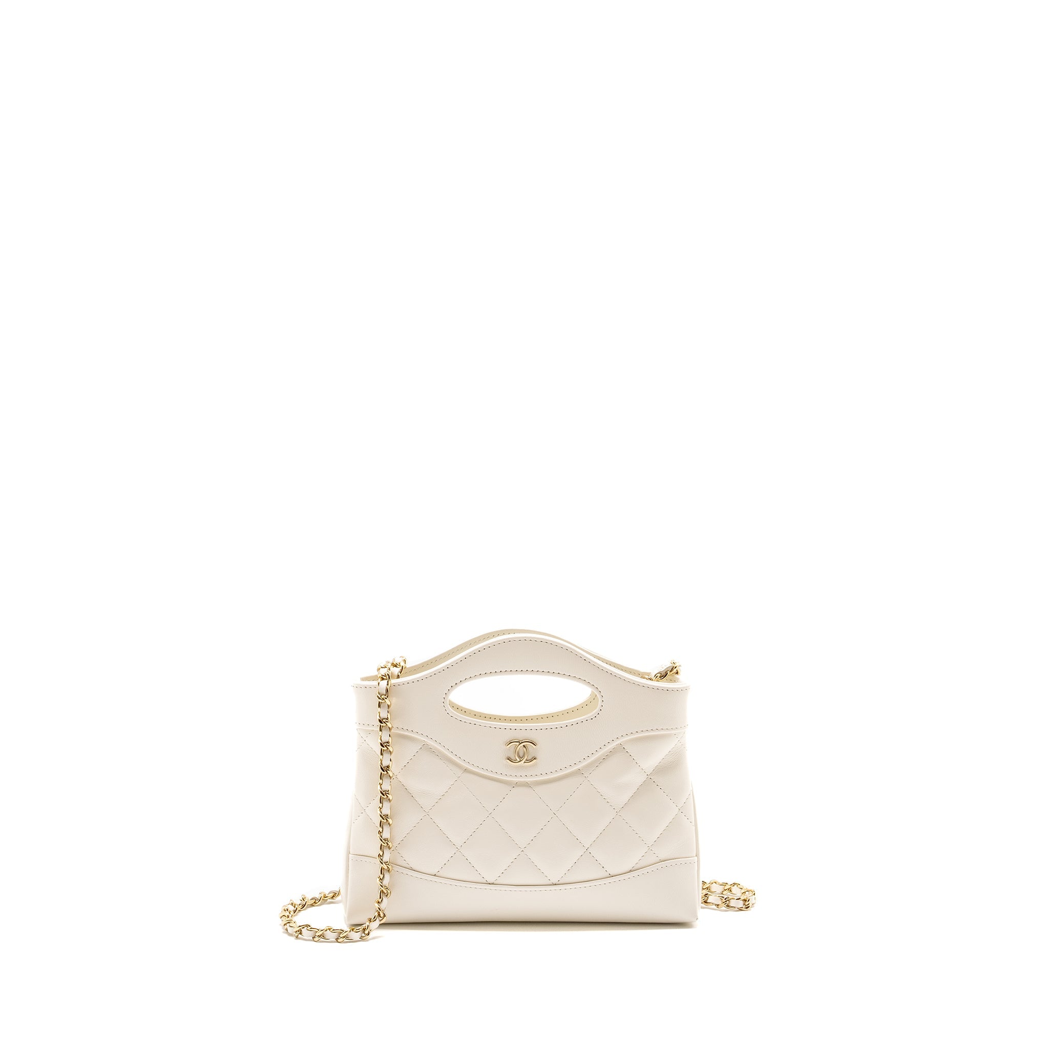 Chanel Mini 31 Clutch with  Chain Shiny Calfskin White L (Microchip)