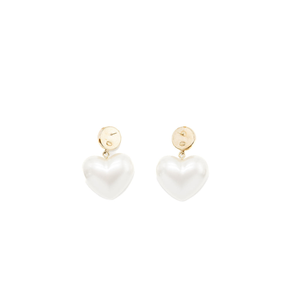 Chanel Heart Pearl Crystal CC Logo Earrings L