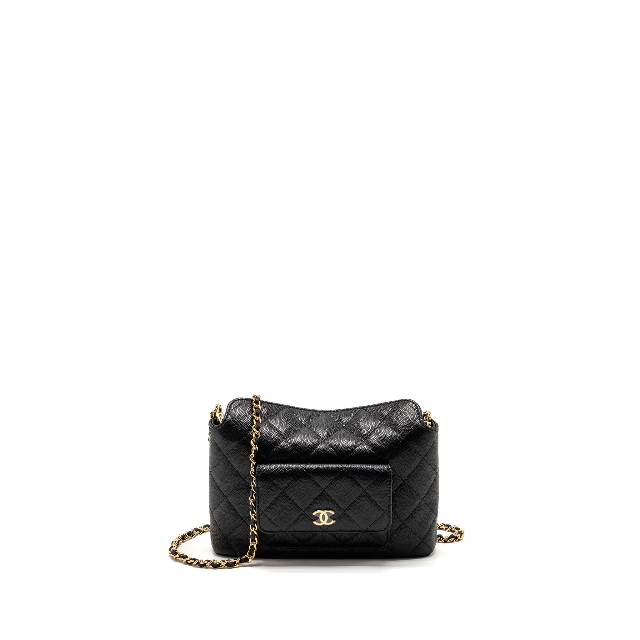 Chanel fold flap vanity clutch with chain caviar black