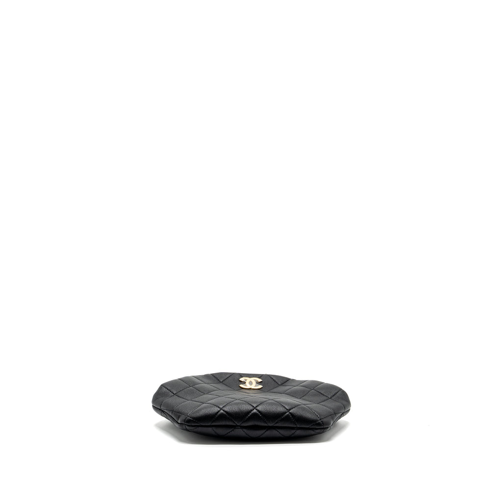 Chanel pearl round handle evening clutch lambskin black  (microchip)