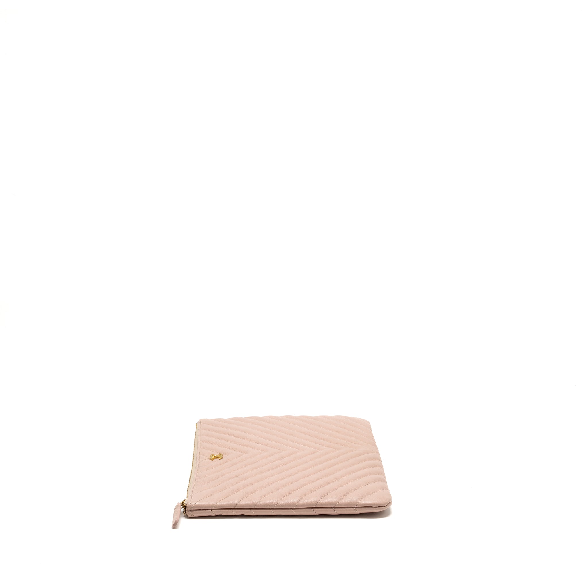 Chanel Chevron Zip Clutch calfskin light pink