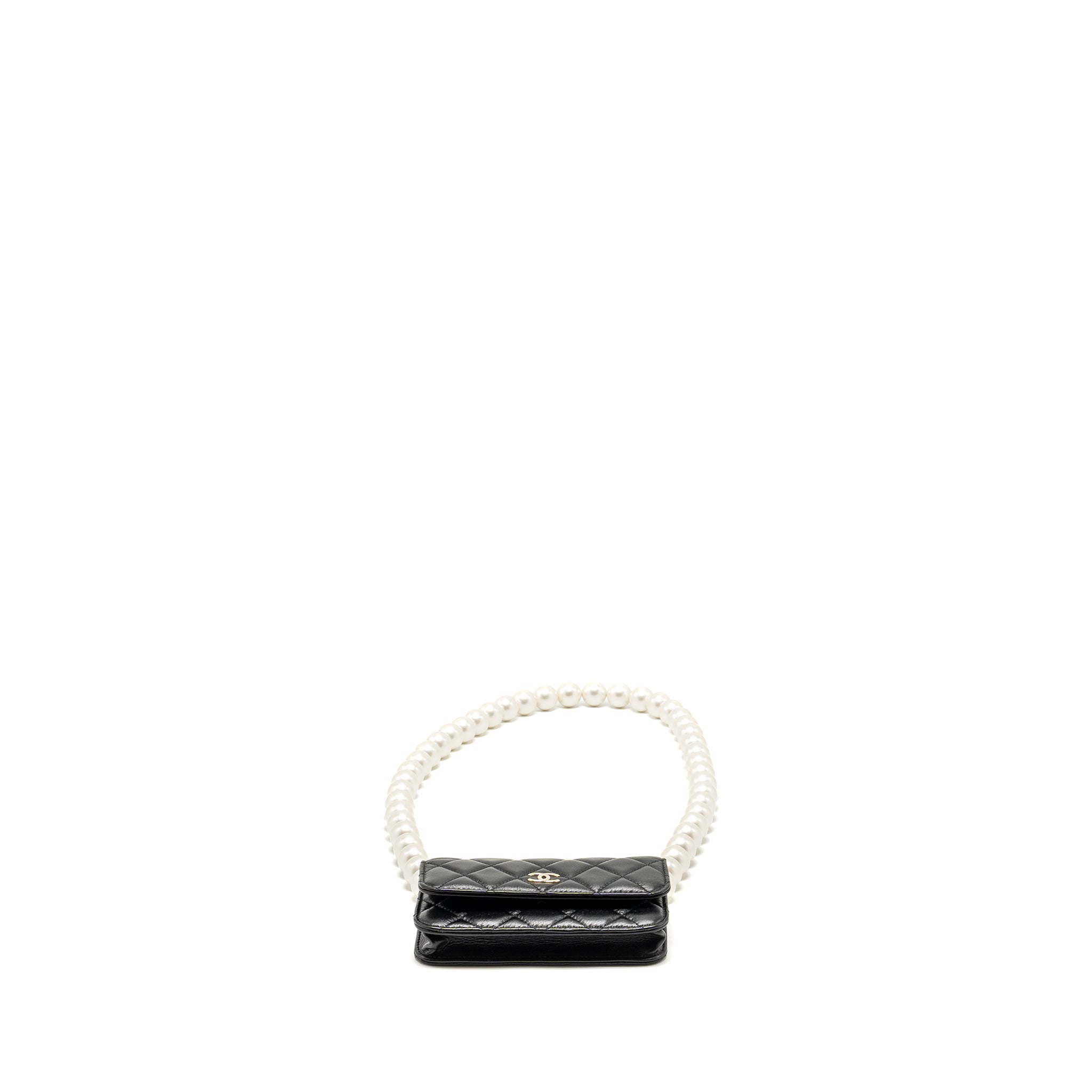 Chanel CC Logo Clutch with Giant Pearl Chain Lambskin Black L