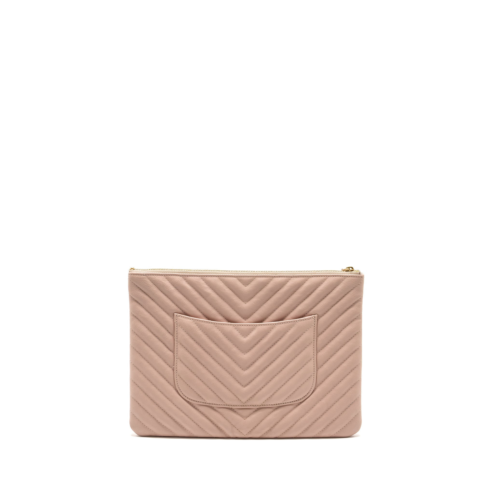 Chanel Chevron Zip Clutch calfskin light pink