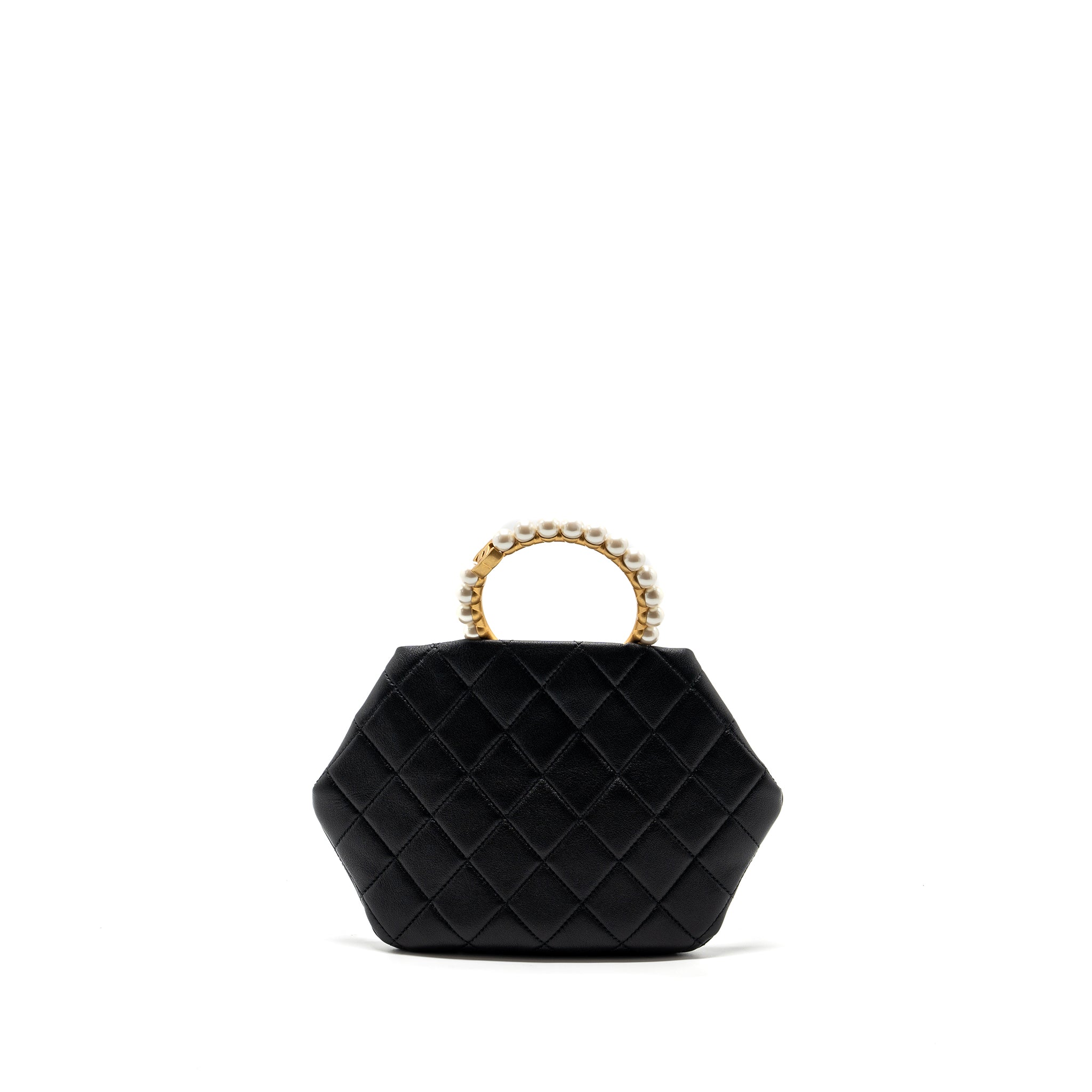 Chanel pearl round handle evening clutch lambskin black  (microchip)
