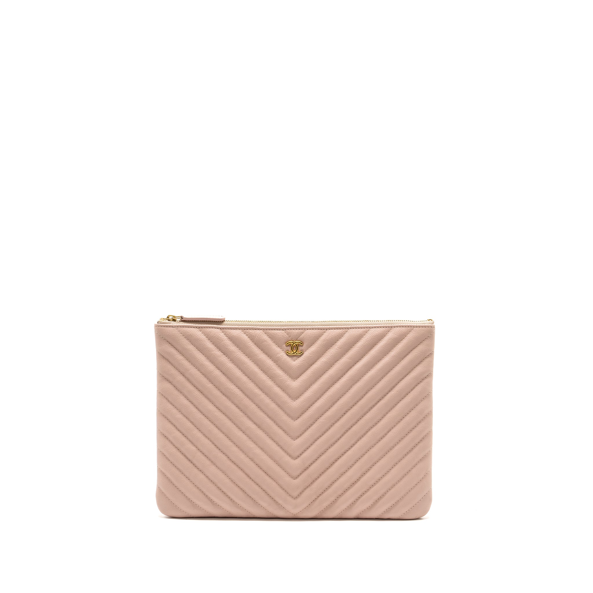 Chanel Chevron Zip Clutch calfskin light pink