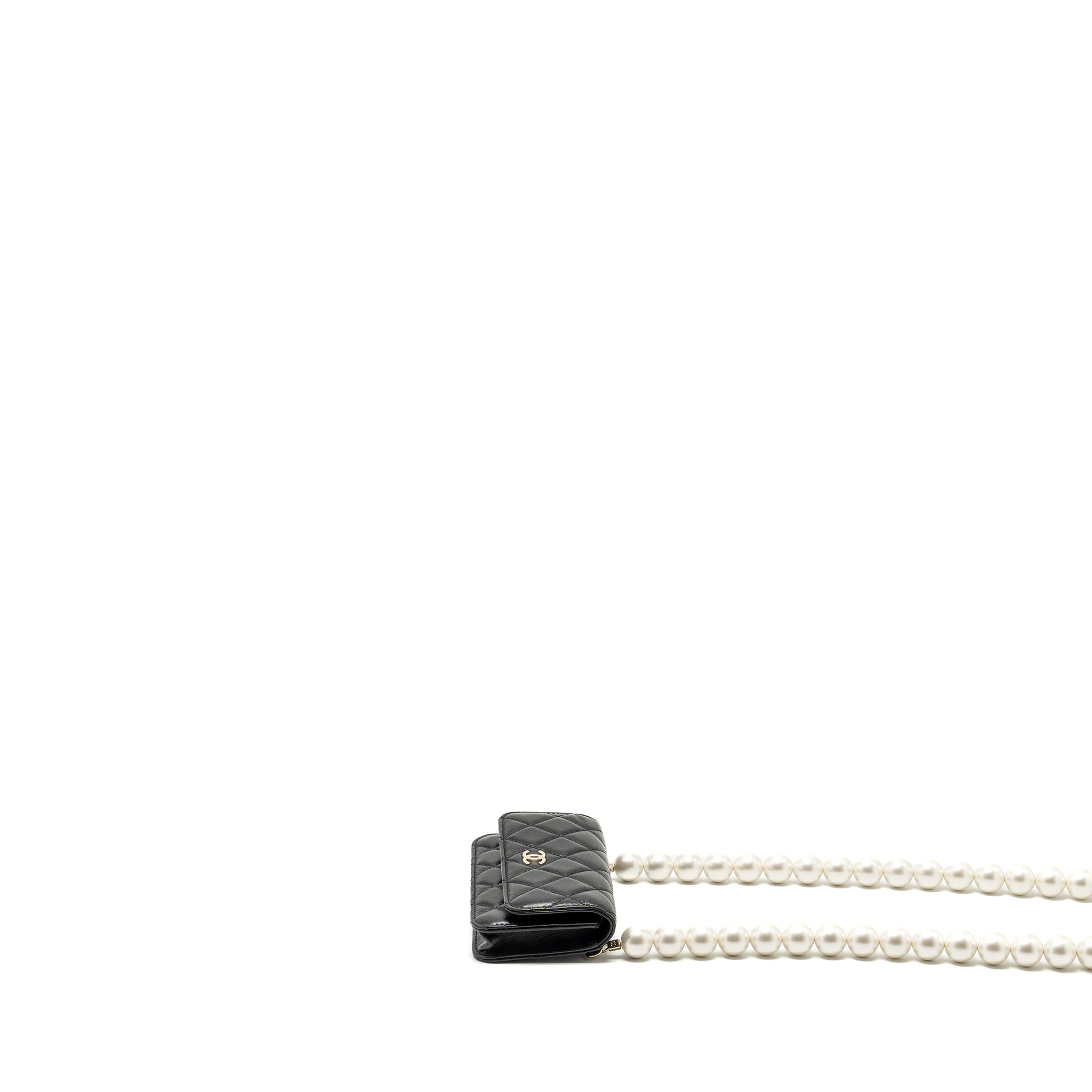 Chanel CC Logo Clutch with Giant Pearl Chain Lambskin Black L