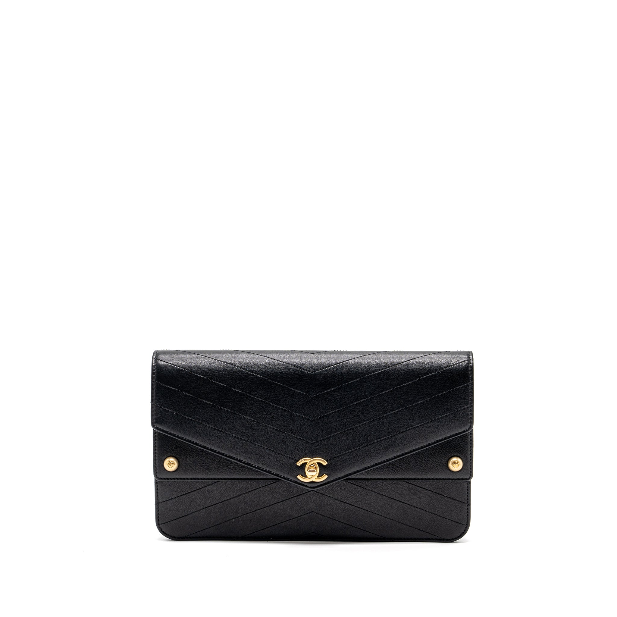 Chanel Voyage Chevron Clutch Calfskin Black