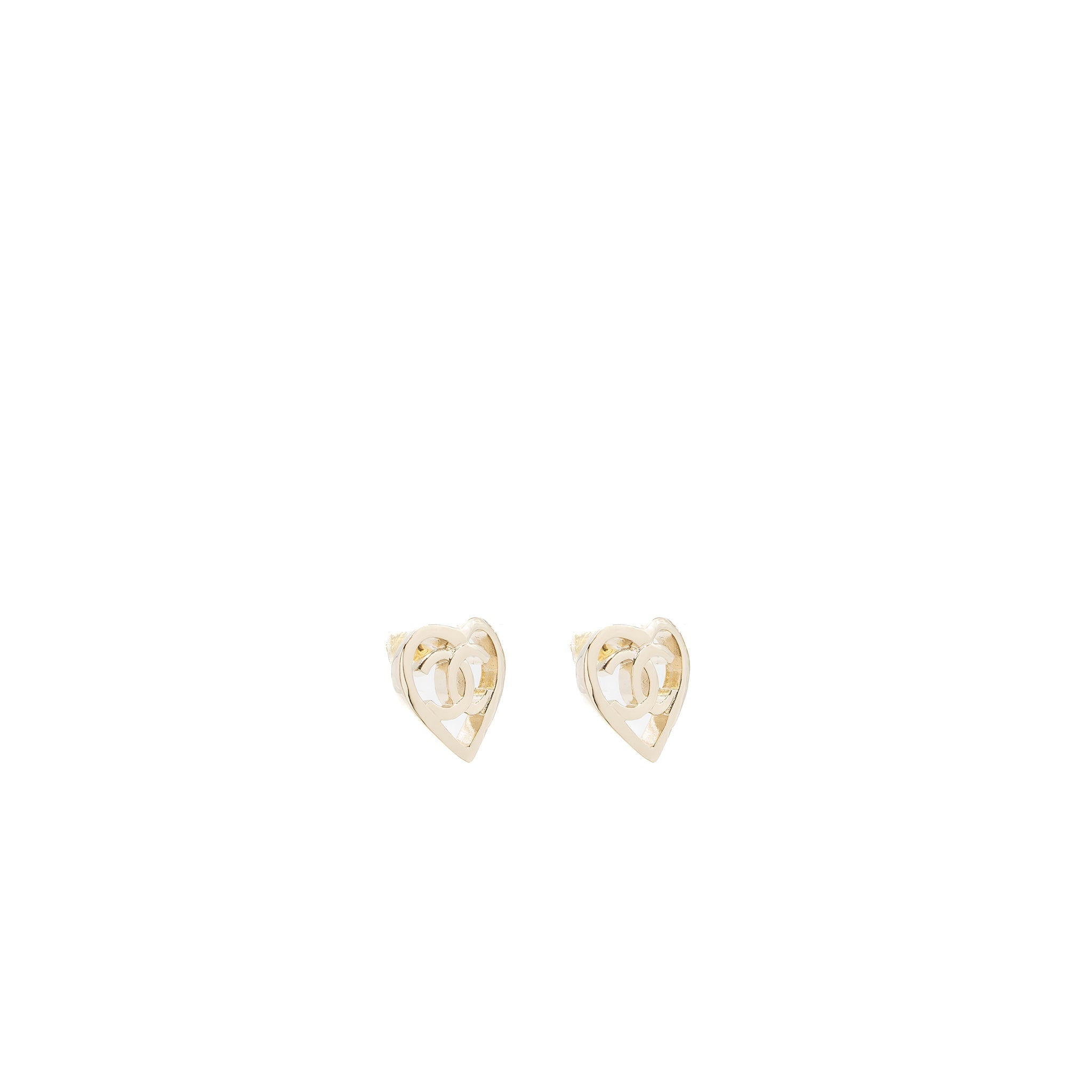 Chanel heart and CC logo earrings light gold tone
