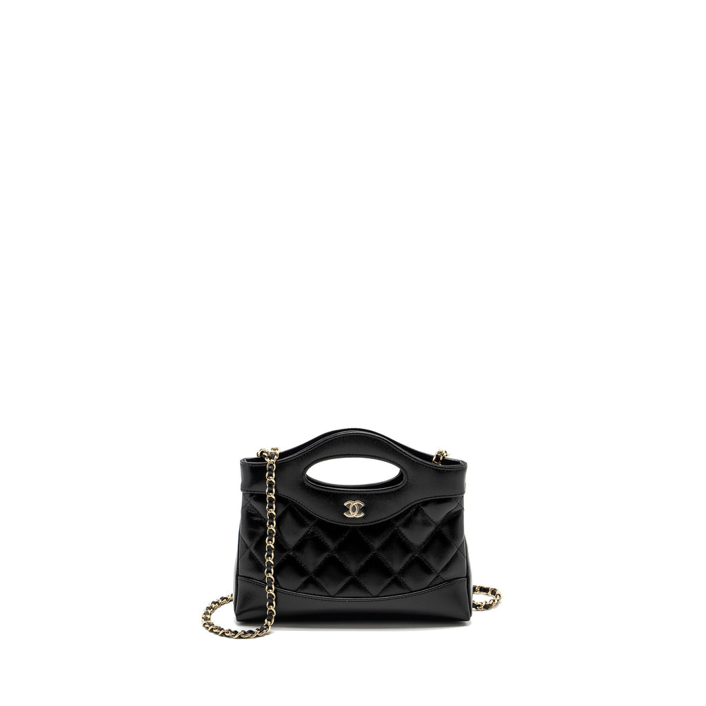 Chanel Mini 31 Clutch with Chain Shiny Lambskin Black L (Microchip)