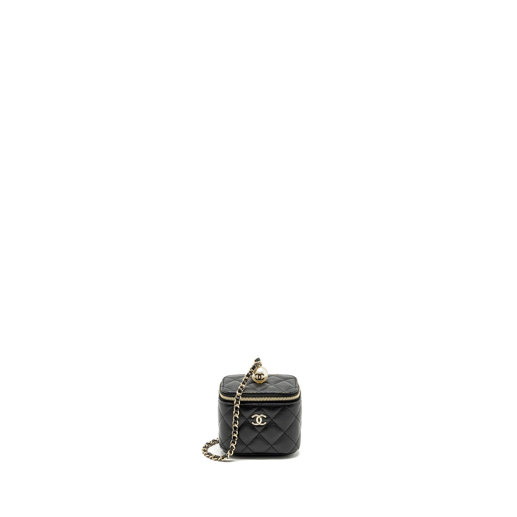Chanel Small Vanity Clutch with Chain CC Pearl Caviar Black L