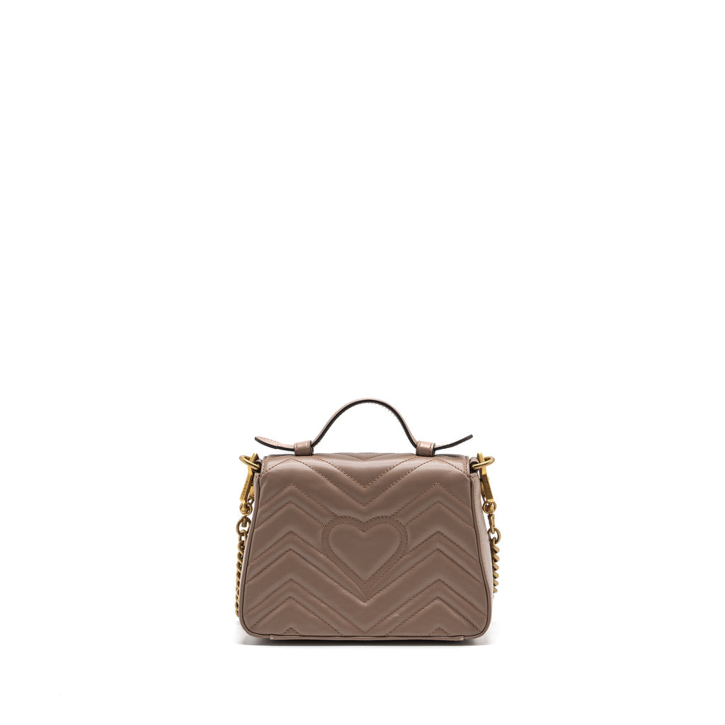 Gucci GG Marmont Mini Top Handle Bag Leather Dark Beige