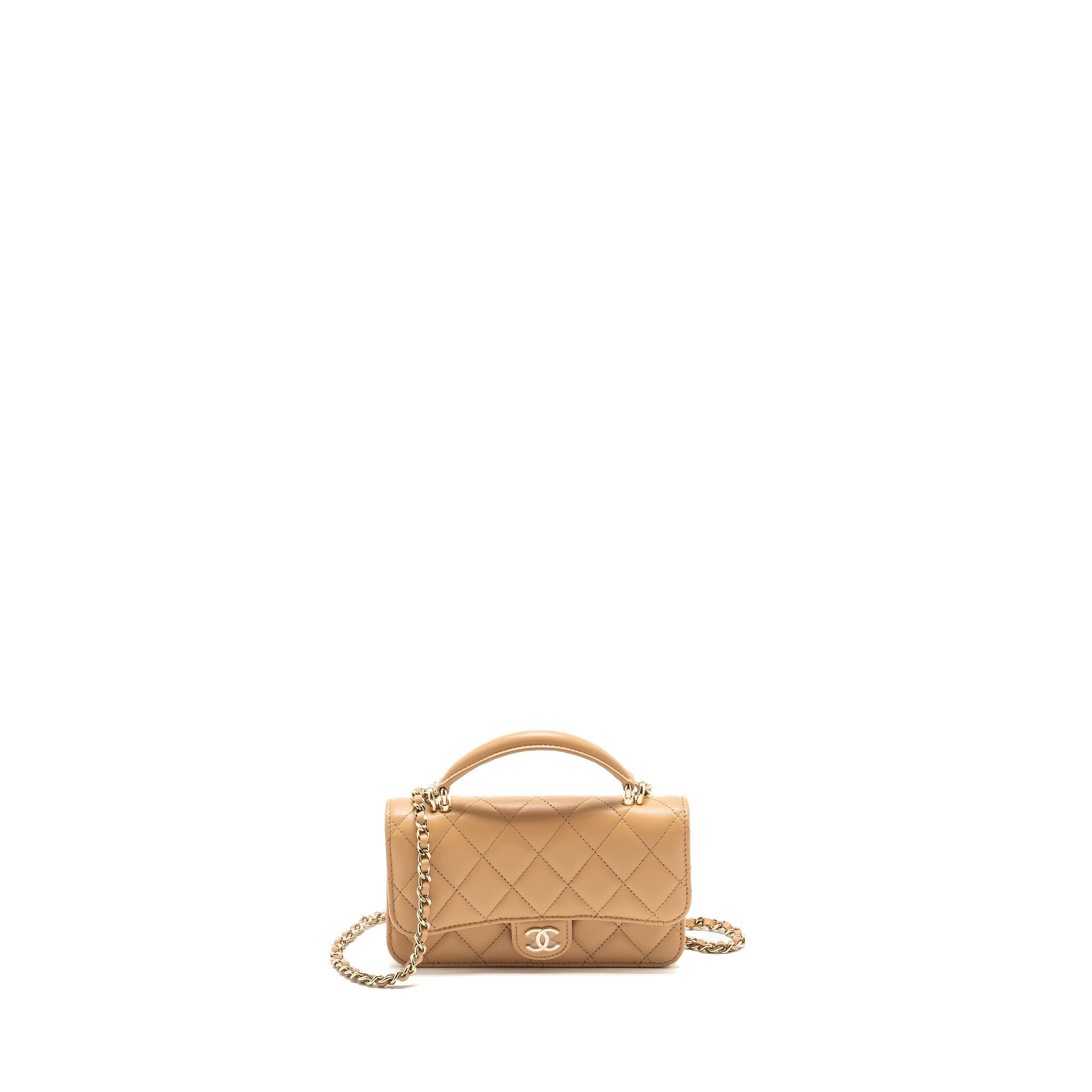 Chanel top handle mini flap clutch lambskin beige L (Microchip)