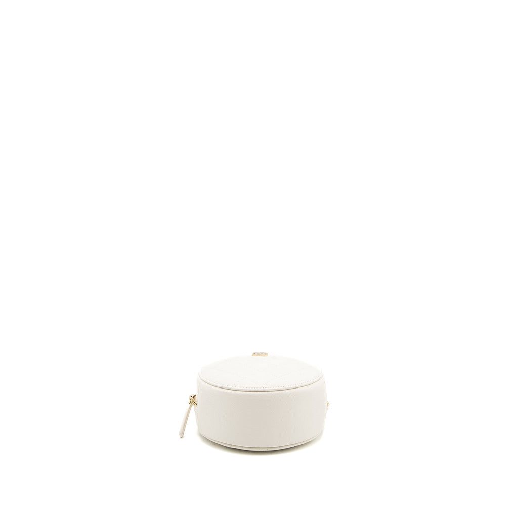 Chanel Round Clutch With Chain Caviar White L