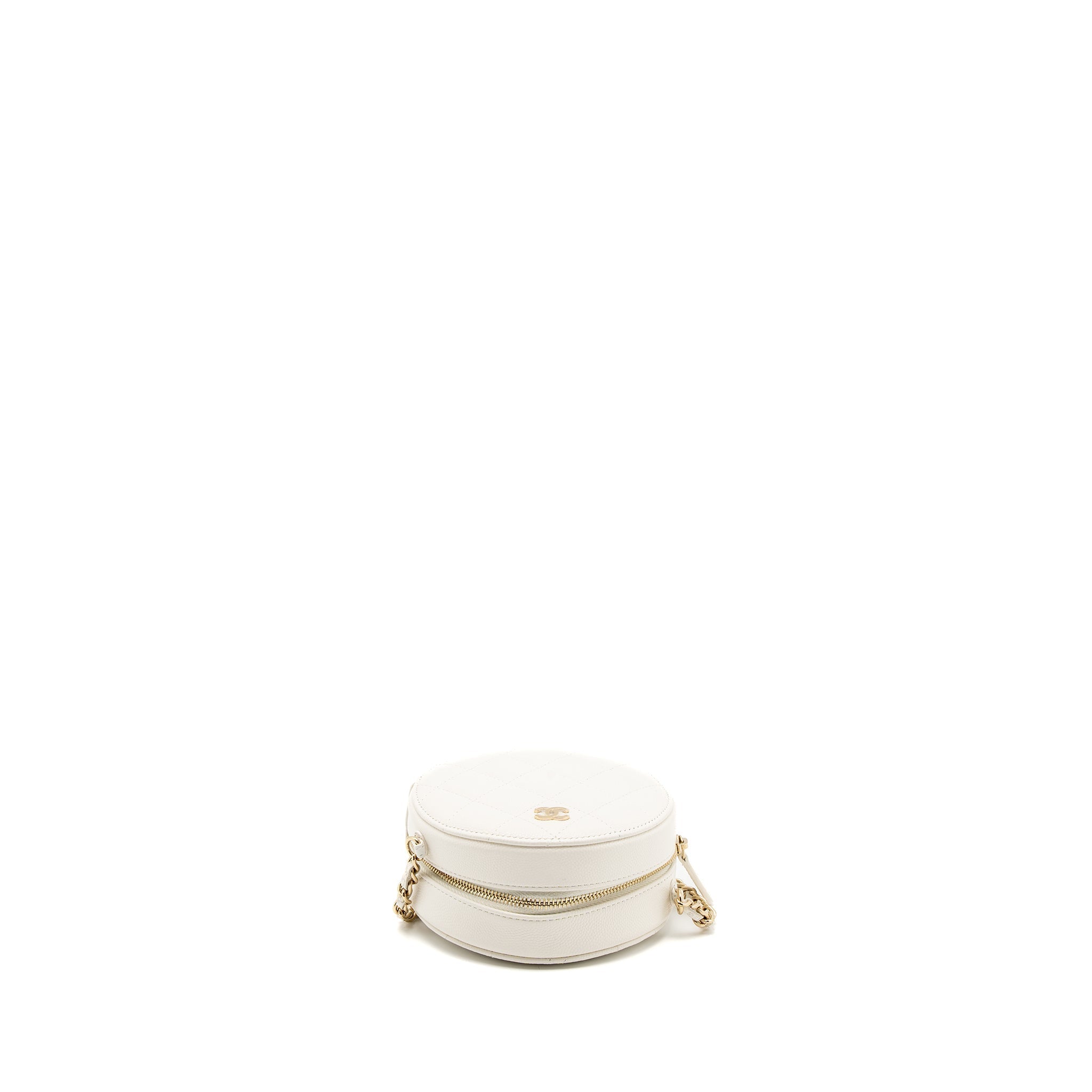 Chanel Round Clutch With Chain Caviar White L