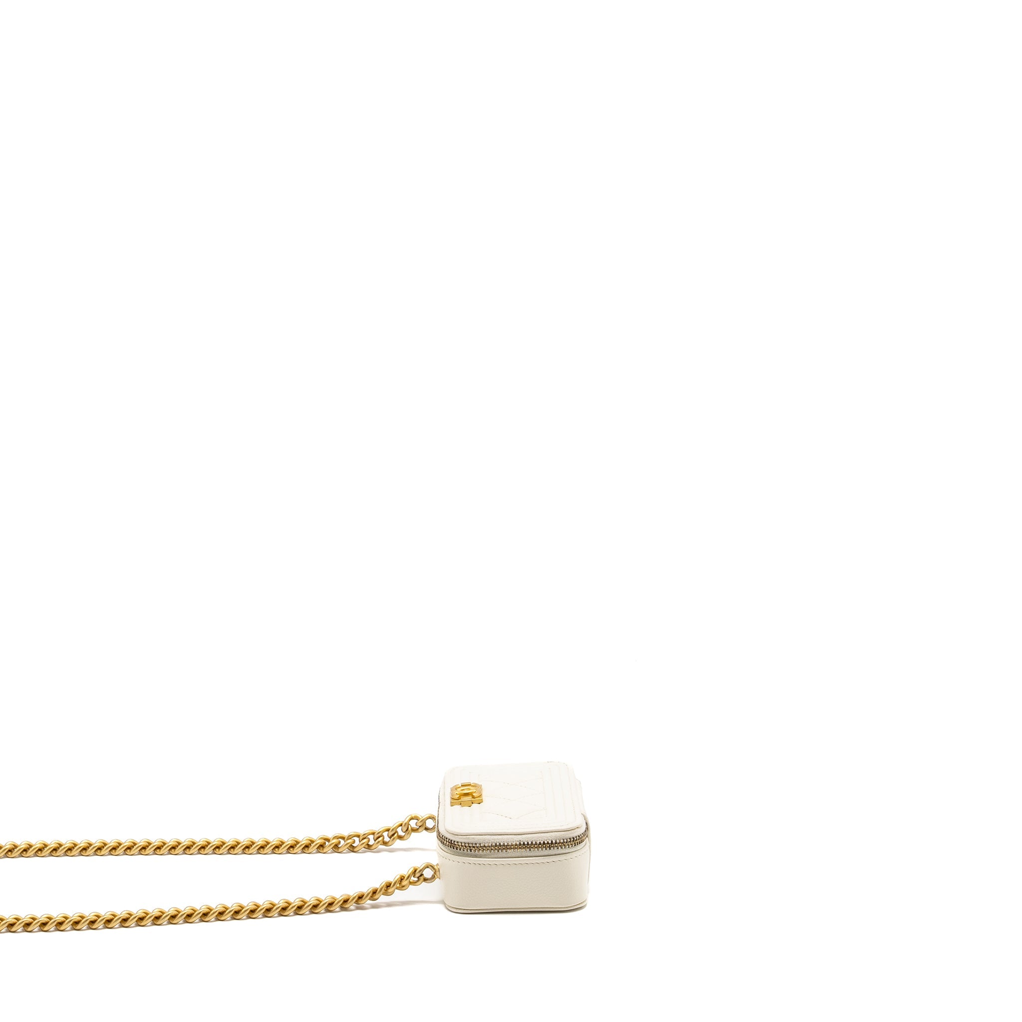 Chanel Boy Chain Clutch Caviar White  (Microchip)