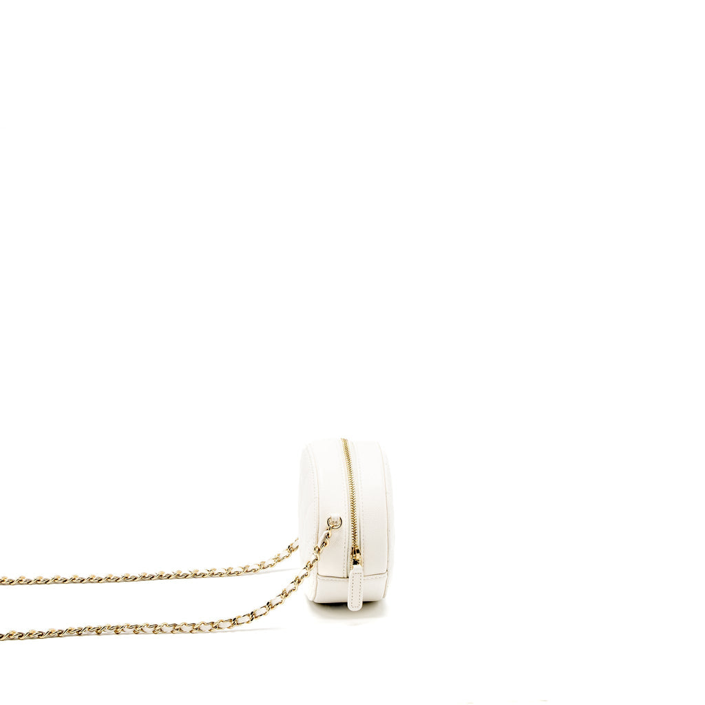 Chanel Round Clutch With Chain Caviar White L