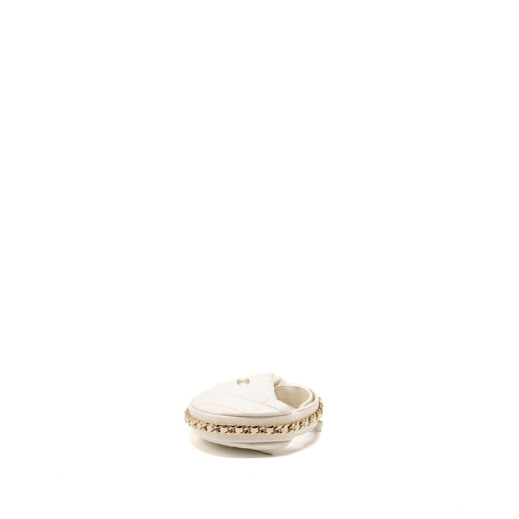 Chanel 23C Round Clutch Lambskin White L (Microchip)