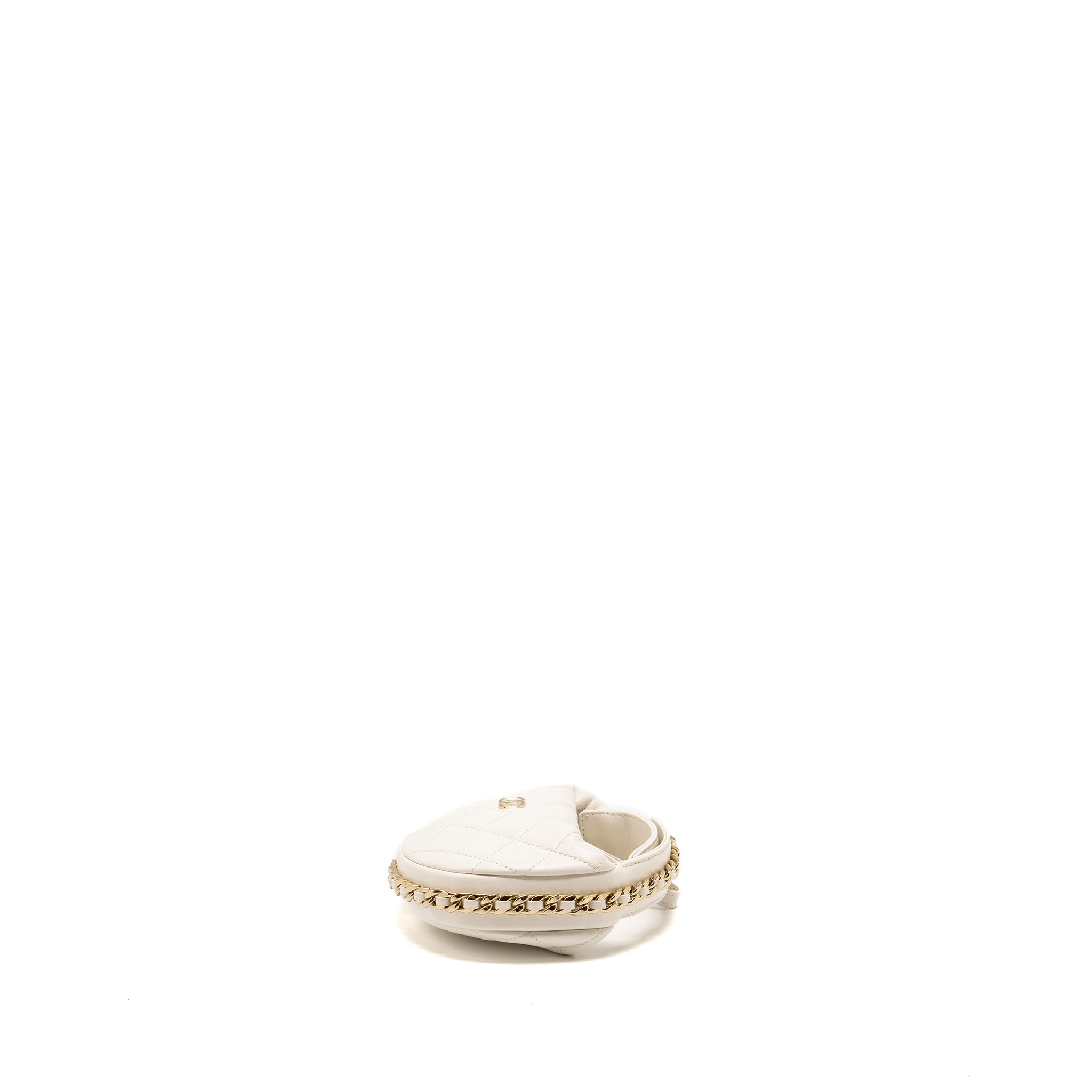 Chanel 23C Round Clutch Lambskin White L (Microchip)