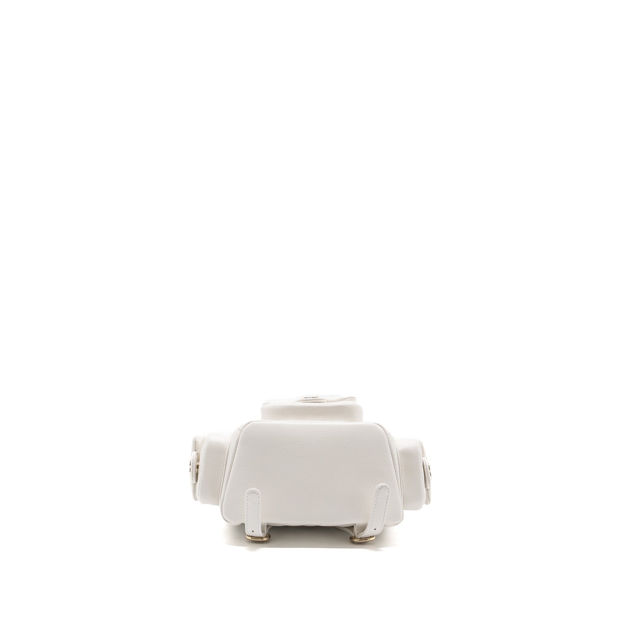 Chanel 23k Triple Pocket Mini Backpack Caviar White L(Microchip)