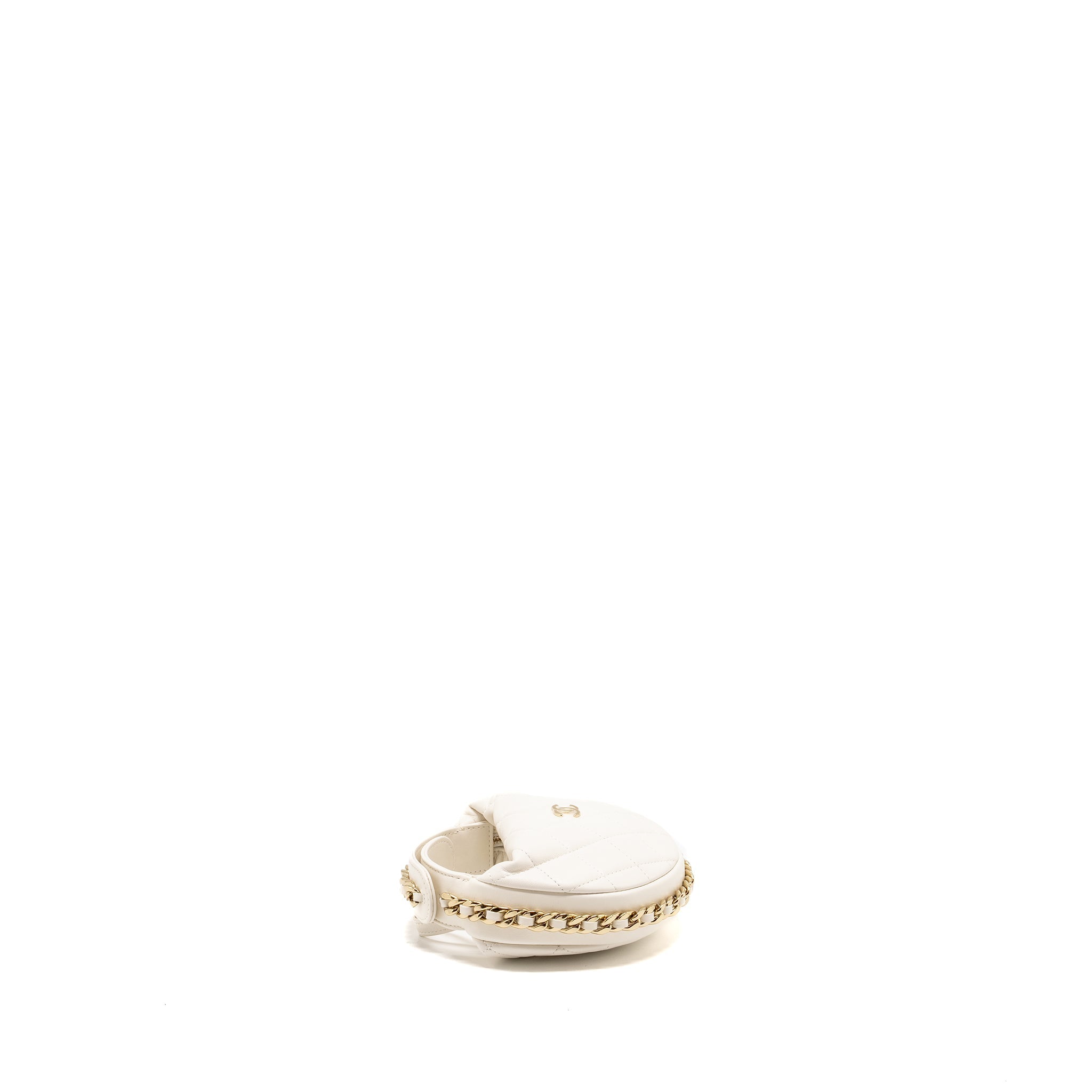 Chanel 23C Round Clutch Lambskin White L (Microchip)