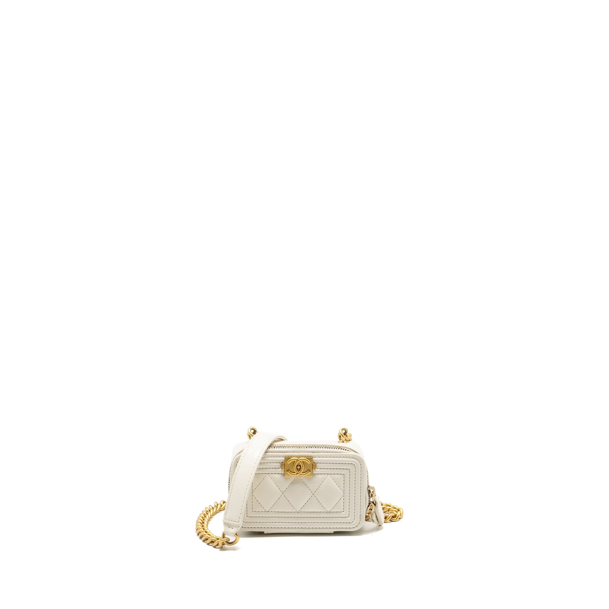 Chanel Boy Chain Clutch Caviar White  (Microchip)