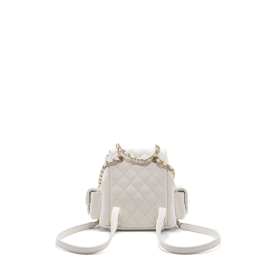 Chanel 23k Triple Pocket Mini Backpack Caviar White L(Microchip)