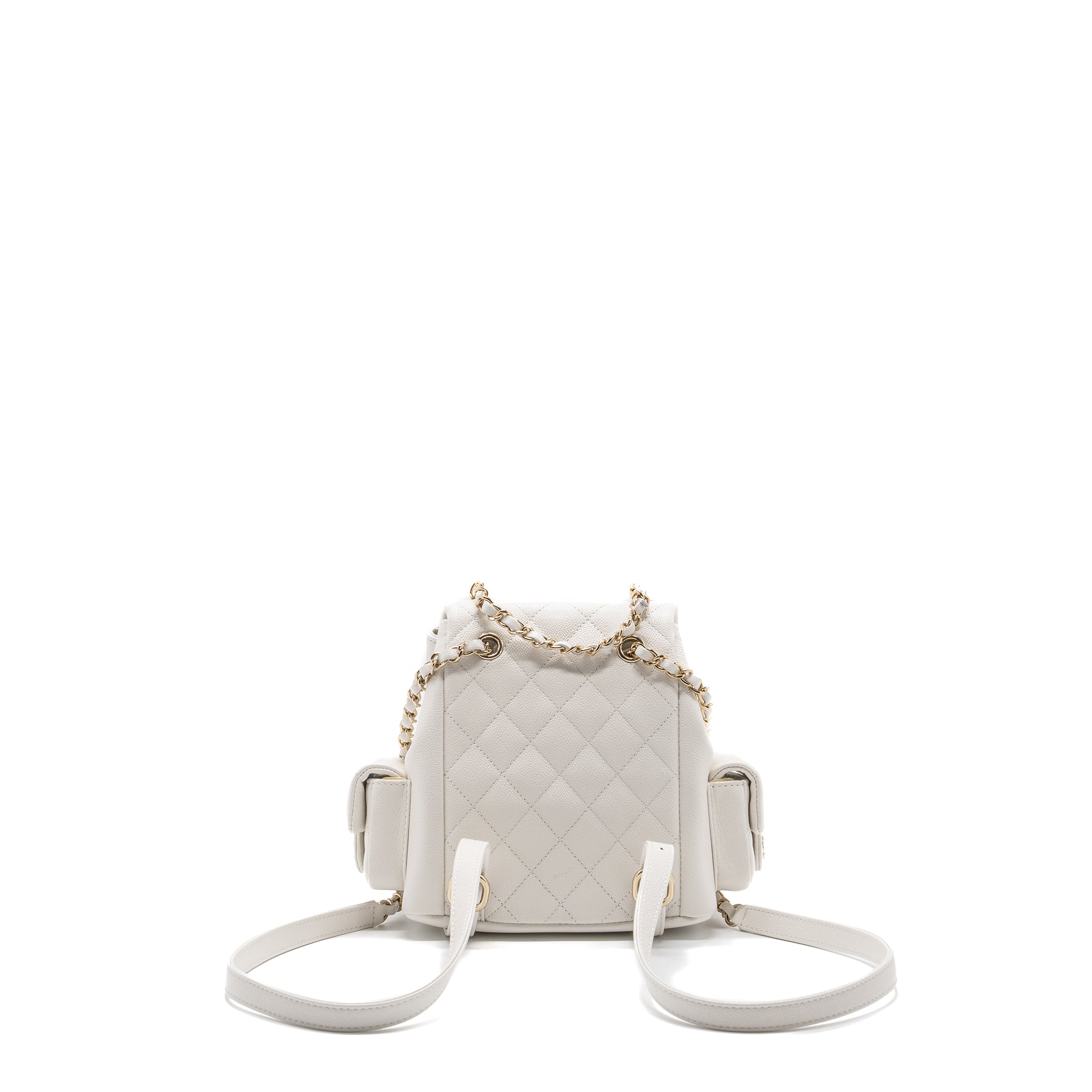 Chanel 23k Triple Pocket Mini Backpack Caviar White L(Microchip)