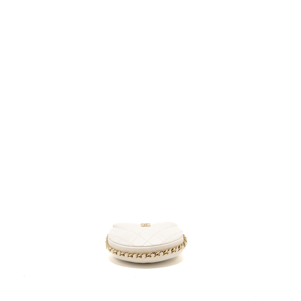 Chanel 23C Round Clutch Lambskin White L (Microchip)