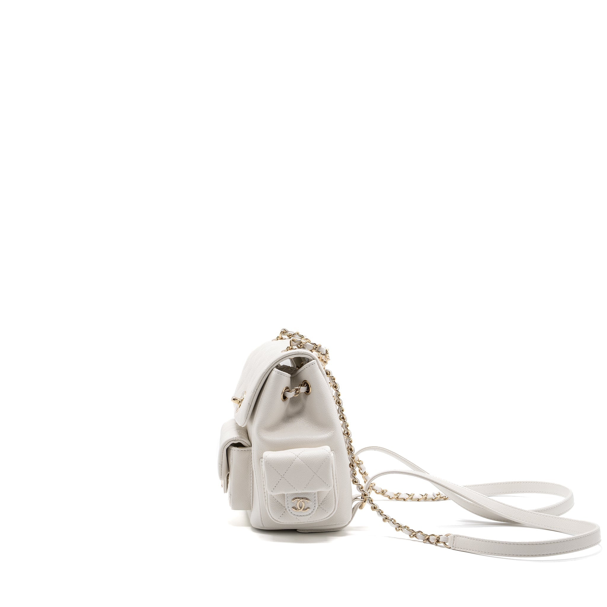 Chanel 23k Triple Pocket Mini Backpack Caviar White L(Microchip)