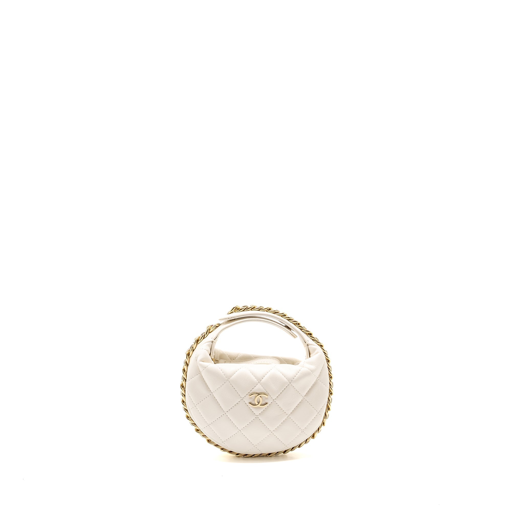 Chanel 23C Round Clutch Lambskin White L (Microchip)