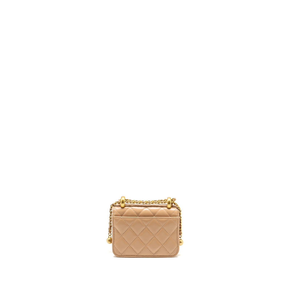 Chanel 21A Gold Crush Mini Flap Clutch with Adjustable Chain Calfskin Beige