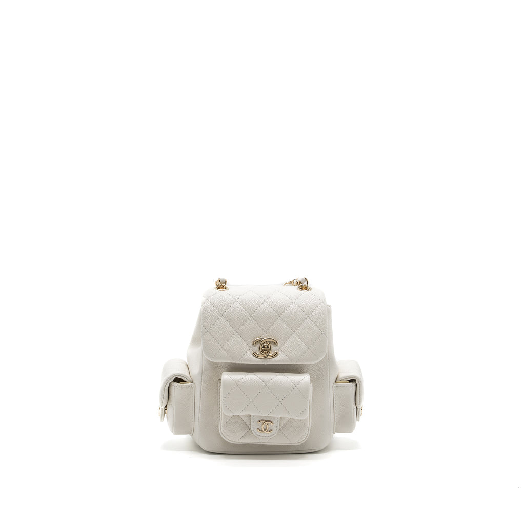 Chanel 23k Triple Pocket Mini Backpack Caviar White L(Microchip)