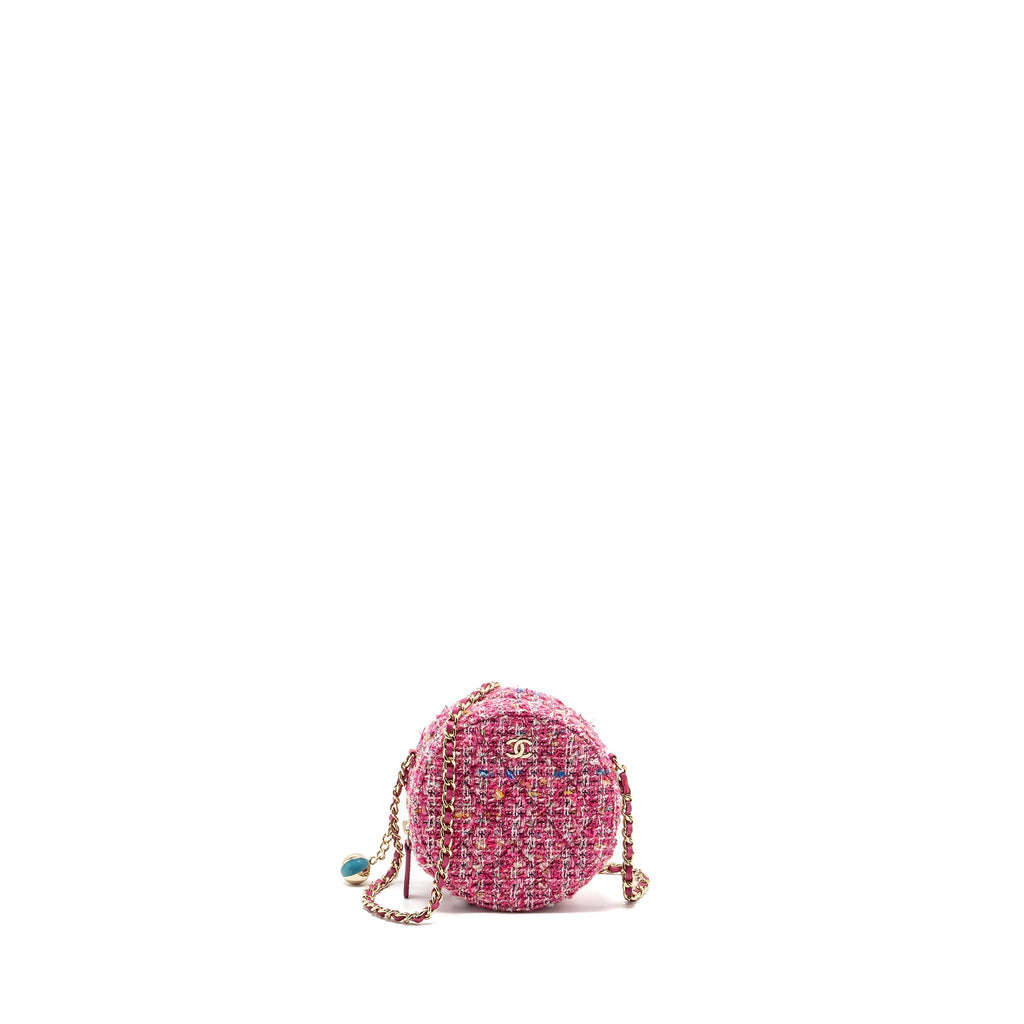 Chanel Round Clutch with Chain Tweed Pink/Multicolour L