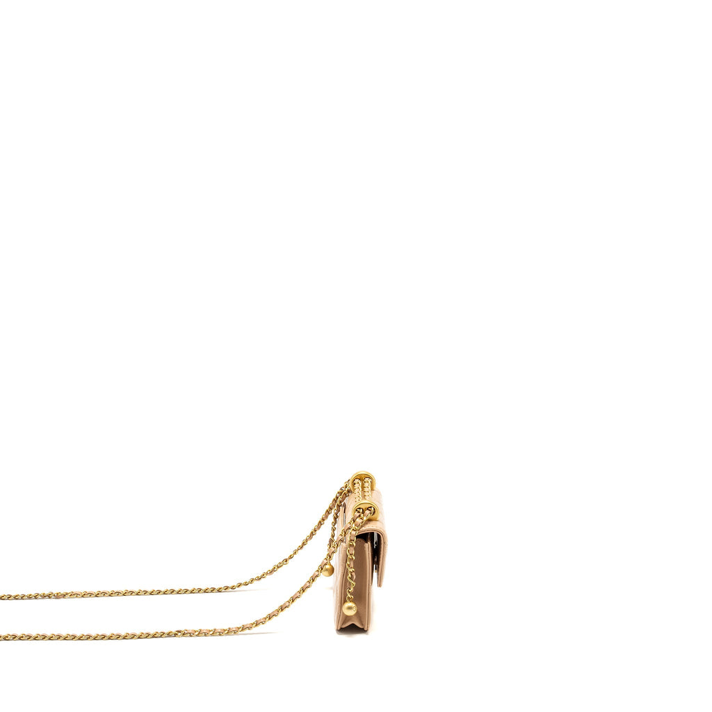 Chanel 21A Gold Crush Mini Flap Clutch with Adjustable Chain Calfskin Beige