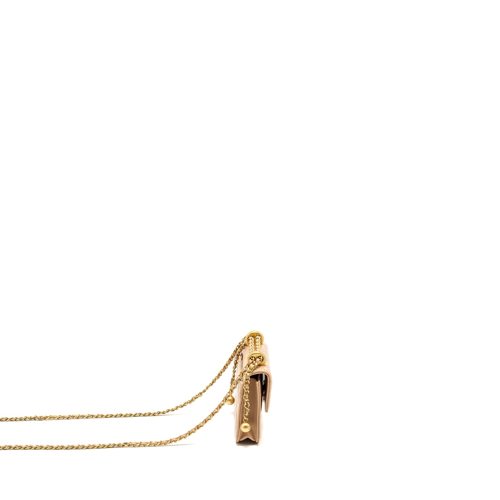 Chanel 21A Gold Crush Mini Flap Clutch with Adjustable Chain Calfskin Beige