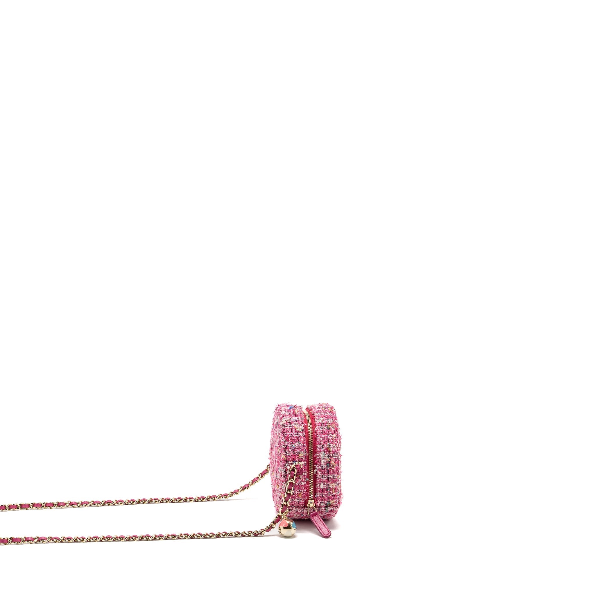 Chanel Round Clutch with Chain Tweed Pink/Multicolour L
