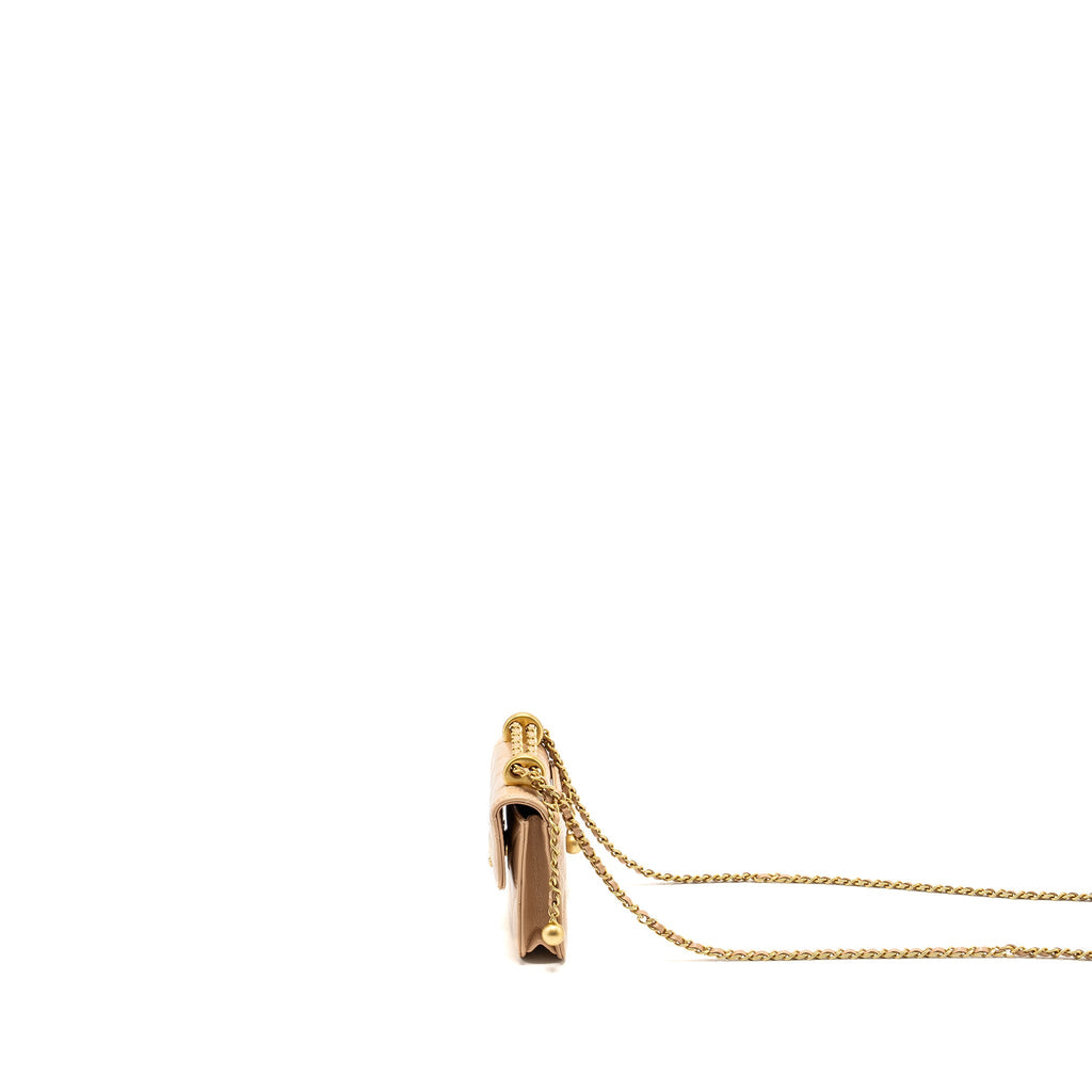 Chanel 21A Gold Crush Mini Flap Clutch with Adjustable Chain Calfskin Beige