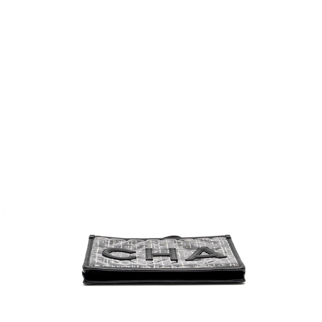 Chanel Letter Logo Clutch Bag Tweed PVC/Lambskin Black L