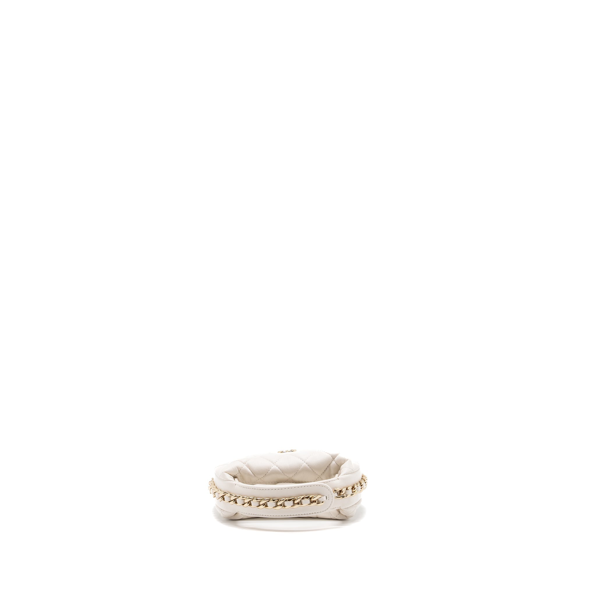 Chanel 23C Round Clutch Lambskin White L (microchip)