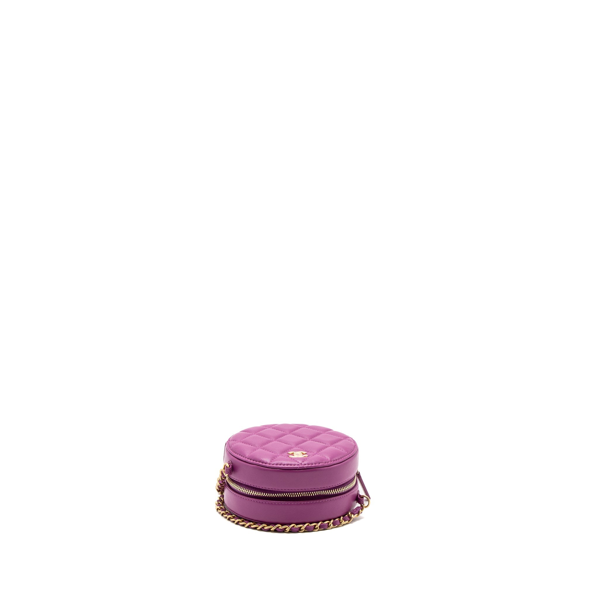 Chanel pearl crush mini round clutch with chain Lambskin purple