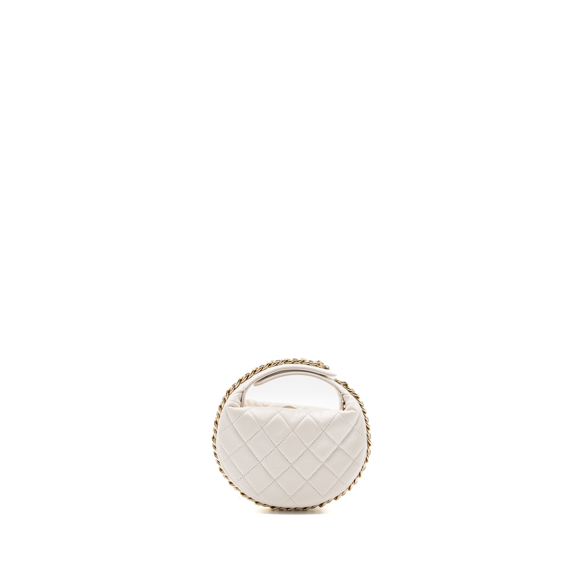 Chanel 23C Round Clutch Lambskin White L (microchip)