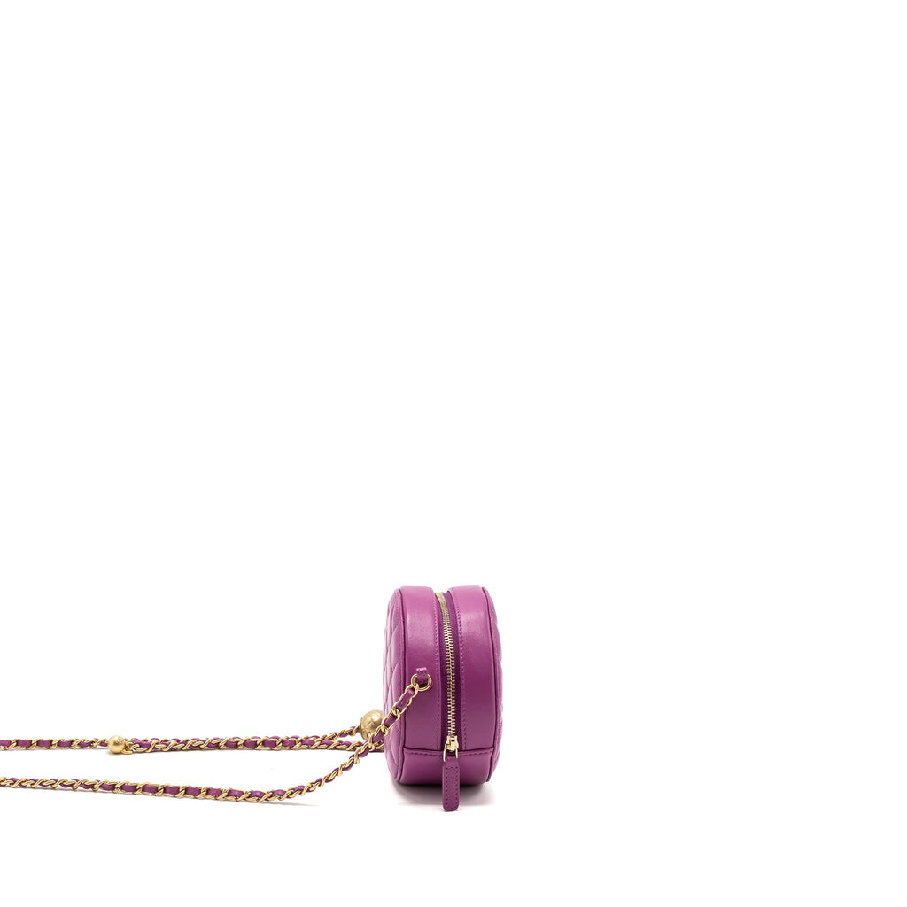 Chanel pearl crush mini round clutch with chain Lambskin purple