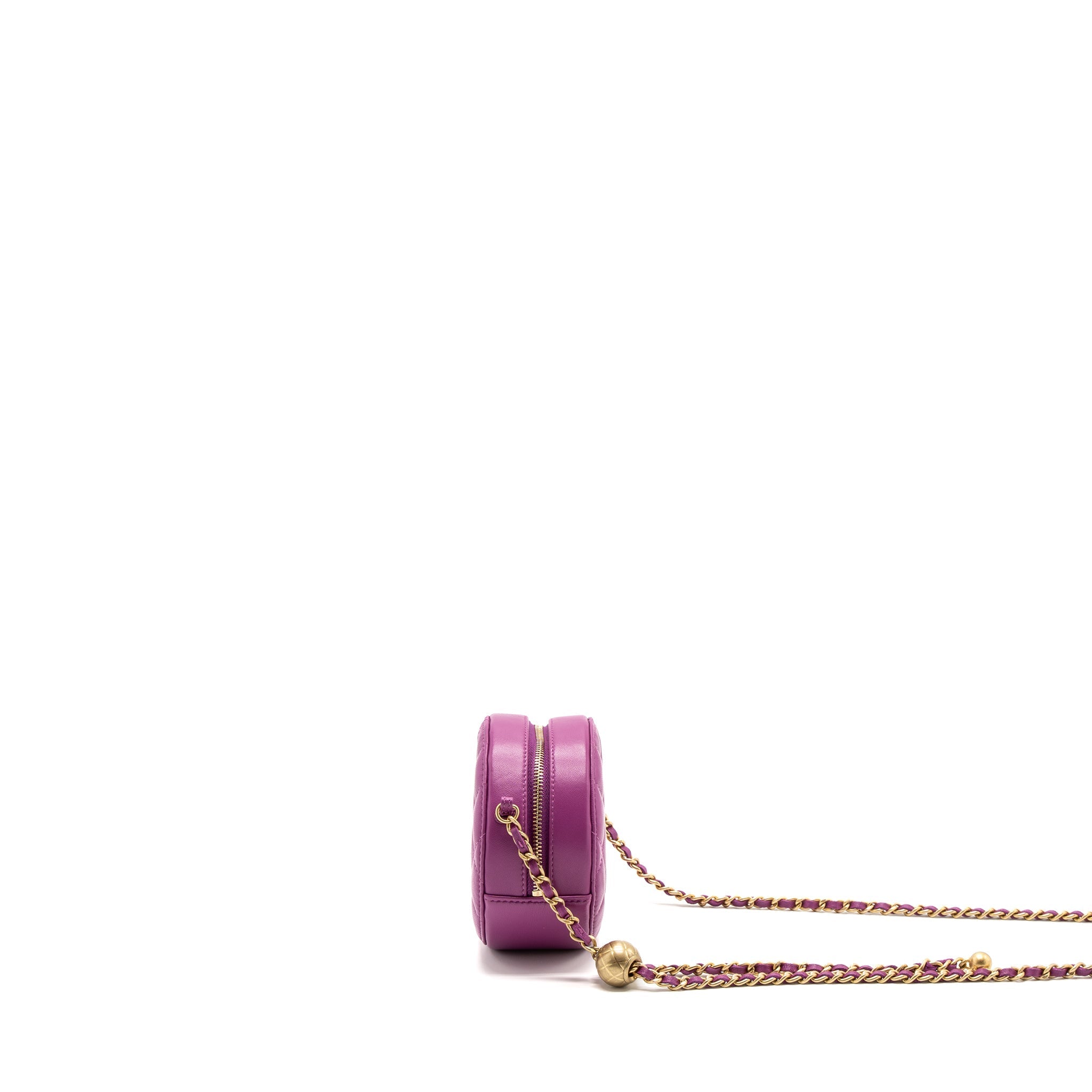 Chanel pearl crush mini round clutch with chain Lambskin purple