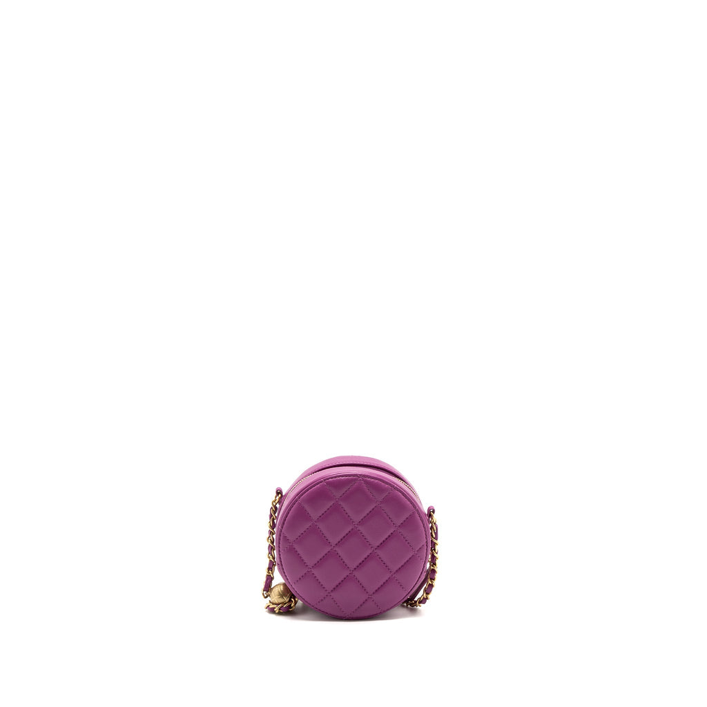 Chanel pearl crush mini round clutch with chain Lambskin purple